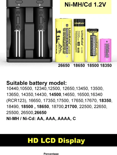  Cargador de batería 18650 Pantalla LCD de 4 bahías para batería  recargable de 3.7 V/1.2 V para baterías de iones de litio 18650 14500,  baterías Ni-MH/Ni-Cd A AA AAA (no batería) 