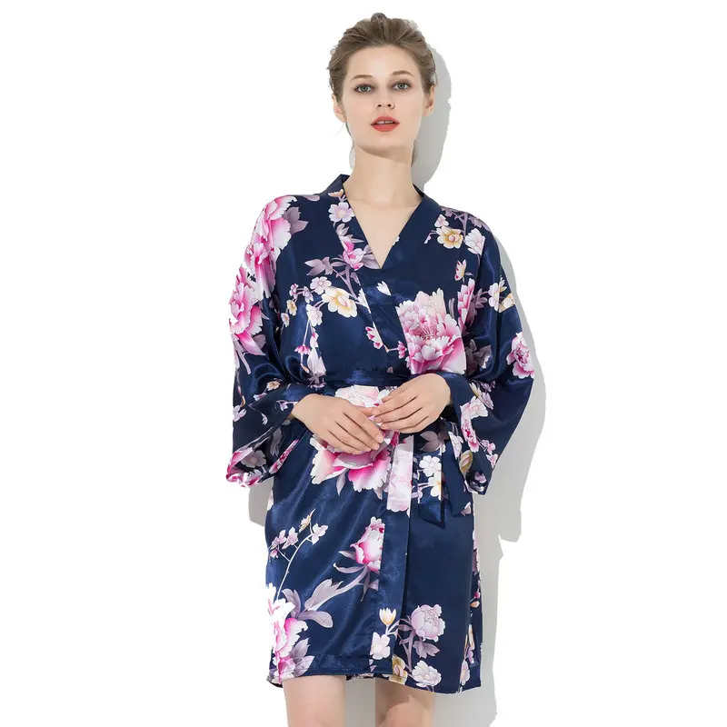 YUXINBRIDAL халаты с цветочным принтом цветочный атласный Шелковый Свадебный невесты кимоно для невесты Халаты вечерние халат атласный 002