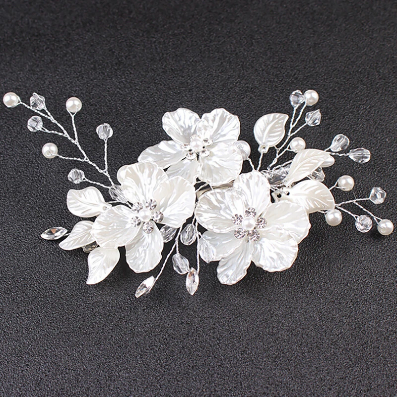 white flower Элегантные хрустальные жемчужные цветочные украшения для волос Свадебные аксессуары для волос расческа для волос свадебные заколки для волос Тиара; украшения для волос - Окраска металла: white flower