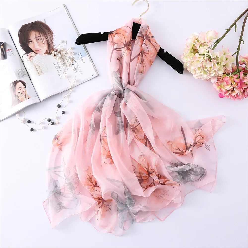 

2019 Spring And Summer New Style Elegant Debutante Printed Silk Scarves Korean-style Elegant Yourou Yarn Flower Scarf Holiday Sh