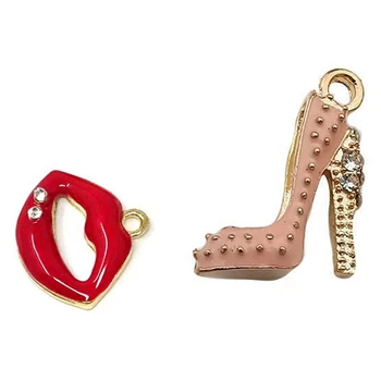 

20Pcs Enamel Sexy Red Lip Charms Pendants & 32Pcs Enamel Women Makeup High Heels Charms Pendant