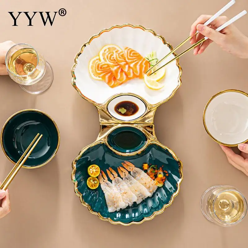 Ceramic Dish Accessories Sushi Plate Set For Home Dumpling Plate Shell Shaped Japanese Tableware Sushi Dish Kitchen Accessories