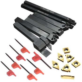 

7Pcs Golden Carbide Inserts + 7Pcs 10mm Lathe Turning Tool Holder Boring Bar with 7Pcs Wrenches For CNC Turning Milling Tool