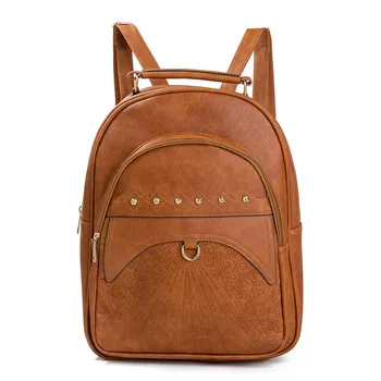 

Vintage PU Leather Women Backpack Large Capacity School Bags Rivet Female Backpacks Shoulder Bag Bagpack Mochila