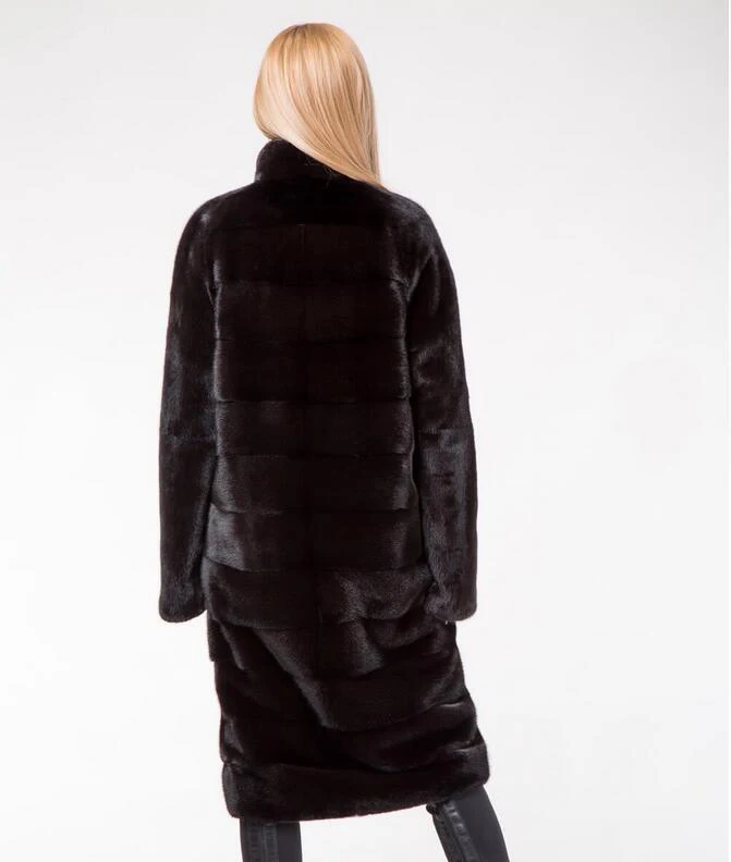 Женское Норковое Пальто с воротником стойкой длинное пальто натуральным мехом