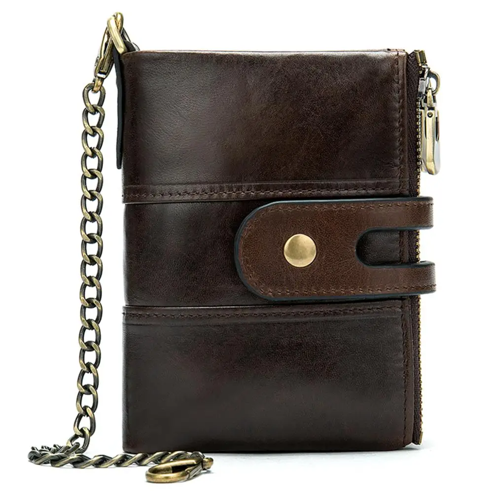

Genuine Leather Hasp Double Zipper Luxury Coin Purse RIDF Blocking Unisex Slim Wallets For Man and Women