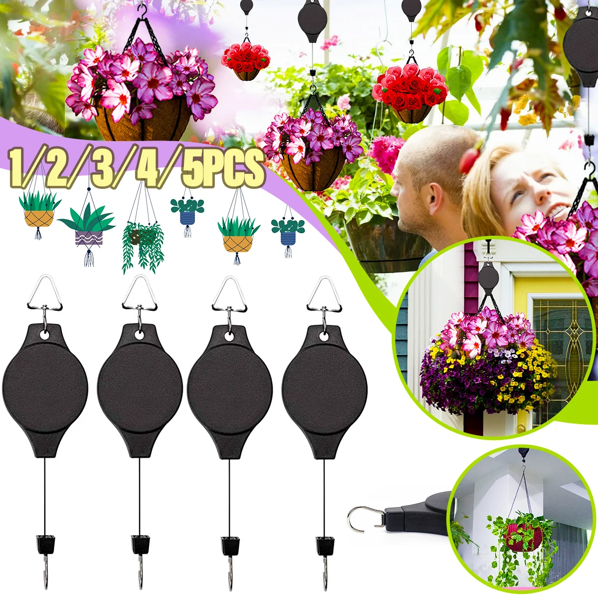 Crochet rétractable en acier inoxydable pour plantes, poulie, cintre,  jardin, pots, maisons d'oiseaux - AliExpress