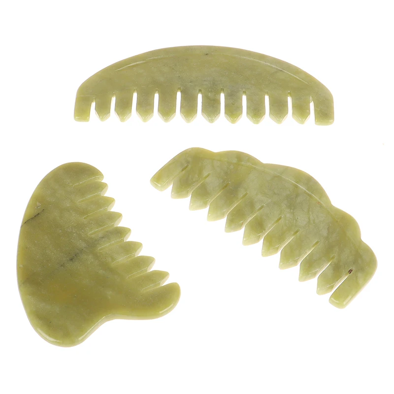 3 Types Natural Jade Stone Comb Guasha Board Comb Shape Massage Hand Massager Relaxation Comb Health Care