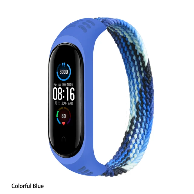 Nylon Braided Solo Loop for Xiaomi Mi band 5 6 Strap Bracelet belt Mi band 3 Miband 4 Wristband for xiaomi Mi band 7 5 watchband Rainbow blue 13
