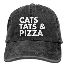 Бейсболка унисекс с изображением кошек и пиццы, хлопковая джинсовая Регулируемая Кепка в стиле хип-хоп для мужчин и женщин