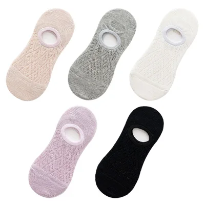 5 Pairs/Set Women Silicone non-slip invisible Socks Summer Solid Color Mesh Ankle Boat Socks Female Cotton Slipper No show Socks warm socks for women Women's Socks