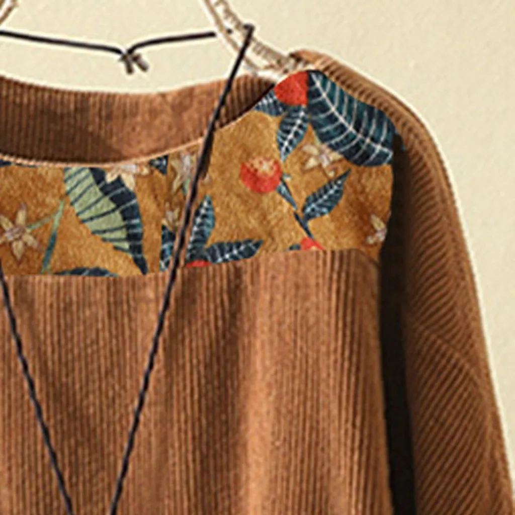 Womail, вельветовое платье для женщин, Осень-зима, платья, Vestidos, винтажный принт, длинный рукав, свободное платье, женское Повседневное платье большого размера