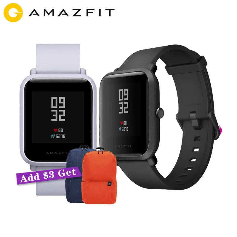 Смарт часы Xiaomi Amazfit Bip Huami GPS Android iOS пульсометр 45 дней работы батареи IP68 + рюкзак
