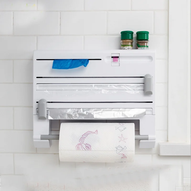 

Multi-function Cling Film Cutter Wall Holder Cling Film Tin Foil Paper Roll Authentic Wall Mounted Roll Dispenser For Tin Foil