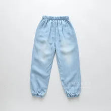 0409-06 детская одежда летние новые стильные джинсы с вышивкой в виде слона для девочек ковбойские брюки из Tencel