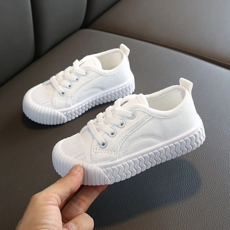 Zapatillas de deporte blancas/negras para bebé, deportivas cómodas con cordones niño y niña, tenis de lona para niño pequeño, primavera 2021| Zapatillas deportivas| - AliExpress
