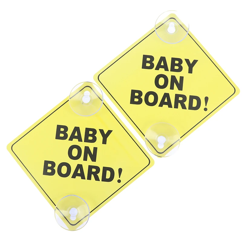 Yellow 2 PCS Warning Sign Reflective Baby On Board SAFETY Car Window Suction Cup 