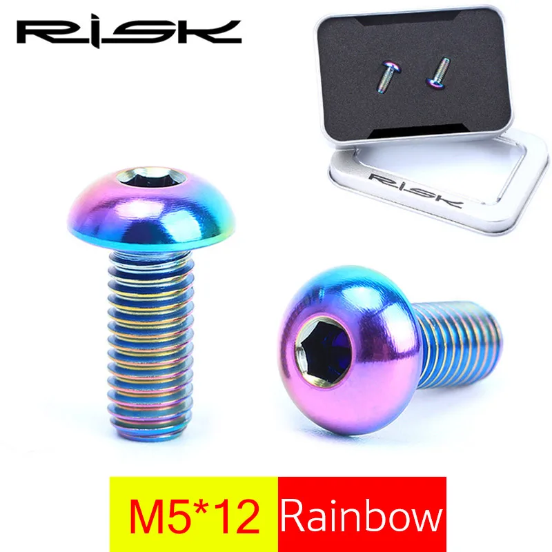 Risk M5x12mm велосипедный держатель для бутылки с водой фиксированные болты с прокладкой MTB горный велосипед титановый насос винты Сверхлегкий мягкий конус - Цвет: Rainbow