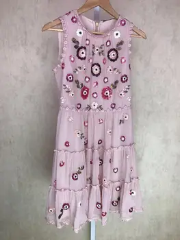 

Brand Fashion Women High-end Luxury Summer Vintage Flower Sequin Embroidery Sleeveless Dress