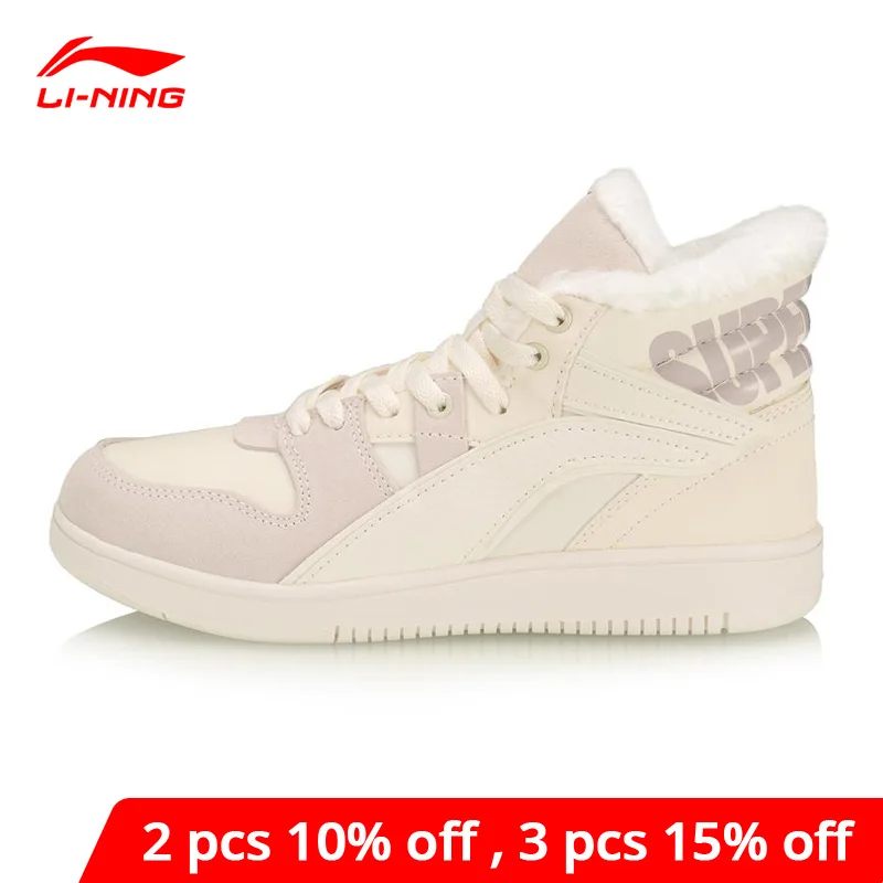 Li-Ning Women SUPERWAVE HI WINTER Lifestyle Classic Shoes Fleece Warm LiNing li ning Leather Sport shoes Sneakers AGCP304