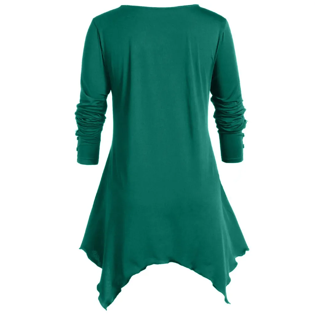 Poleras mujer de moda camiseta mujer, женская футболка размера плюс, женская футболка с круглым вырезом и длинным рукавом, цветочный принт, бандаж на пуговицах, Топы camisa