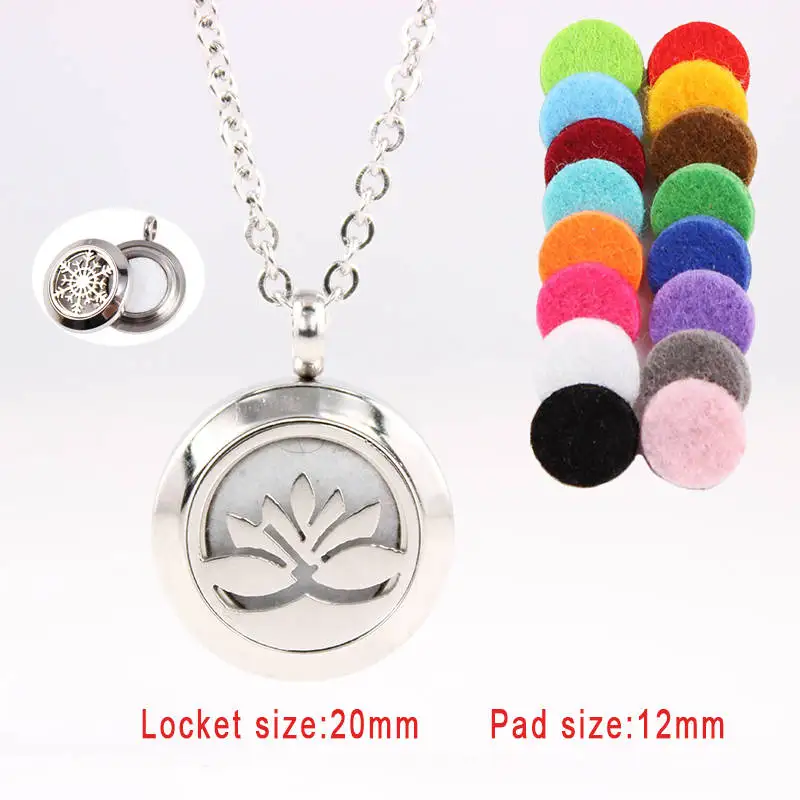 6pcs Silver Color Yoga Lotus (20mm) Aromatherapy / Essential Oils Surgical S.Steel Perfume Diffuser Locket Necklace Free Pads | Украшения и