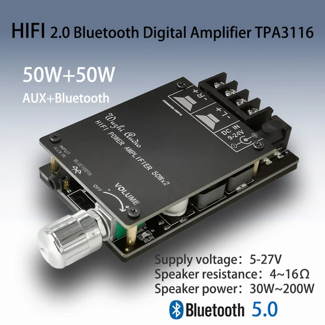 Bluetooth 5.0 50W+50W+100W 2.1 Canal Subwoofer Amplificador Junta TPA3116D2  HiFi agudos y graves Control estéreo de audio digital Amplificador de