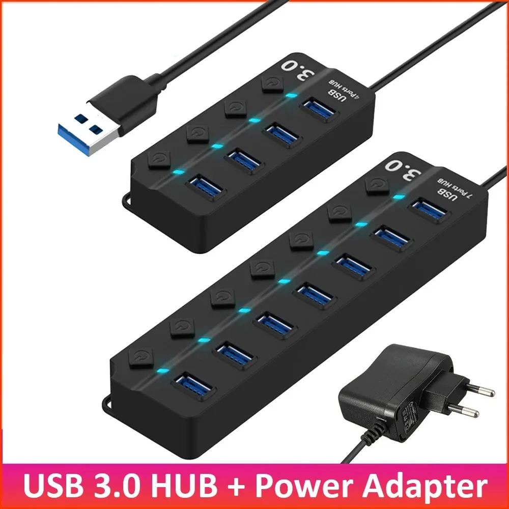 USB Splitter Power-Adapter Pc-Accessories Usb-3.0 hub 4-7-Port Indicator-Switch High-Speed