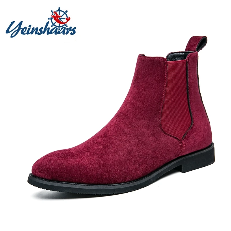 YEINSHAARS Dropshipping Men Boots Luxury Retro Elegant Chelsea Boots Men Cow Suede Leather Lovers' Shoes Plus Size 38-48