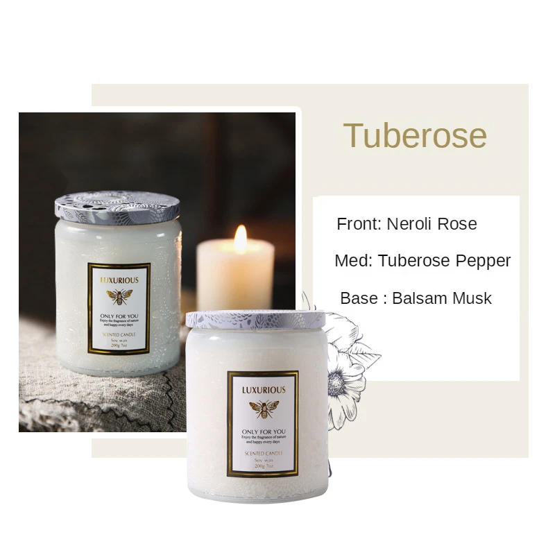 Tuberose Glass Jars Smokeless Soy Wax Fragrant Candles