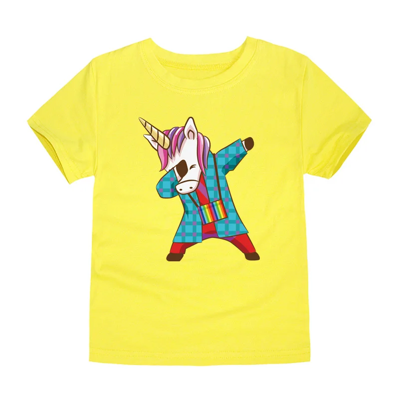 12 цветов, летние футболки с короткими рукавами для девочек детские топы с рисунком единорога для девочек футболки с единорогом для мальчиков от 2 до 14 лет - Цвет: 4TK3