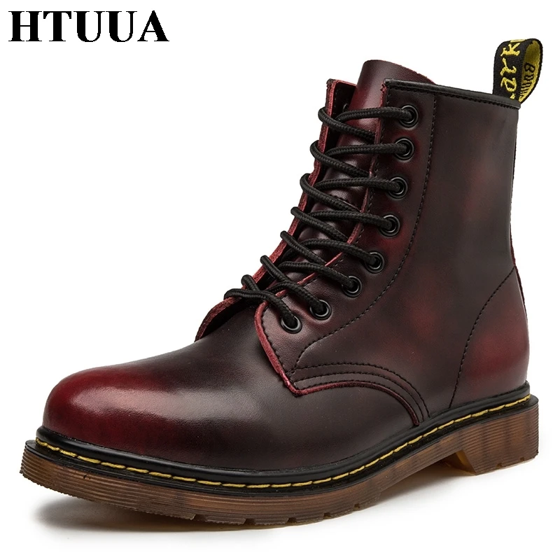 

HTUUA 35-46 Genuine Leather Martens Woman Winter Boots Women Autumn Casual Lace-Up Warm Plush Platform Boots Couple Shoes SX3283