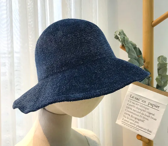 Fishman Dome женская шляпа, Корейская стильная уличная однотонная шляпа с широкими полями, женская шапка - Цвет: Navy