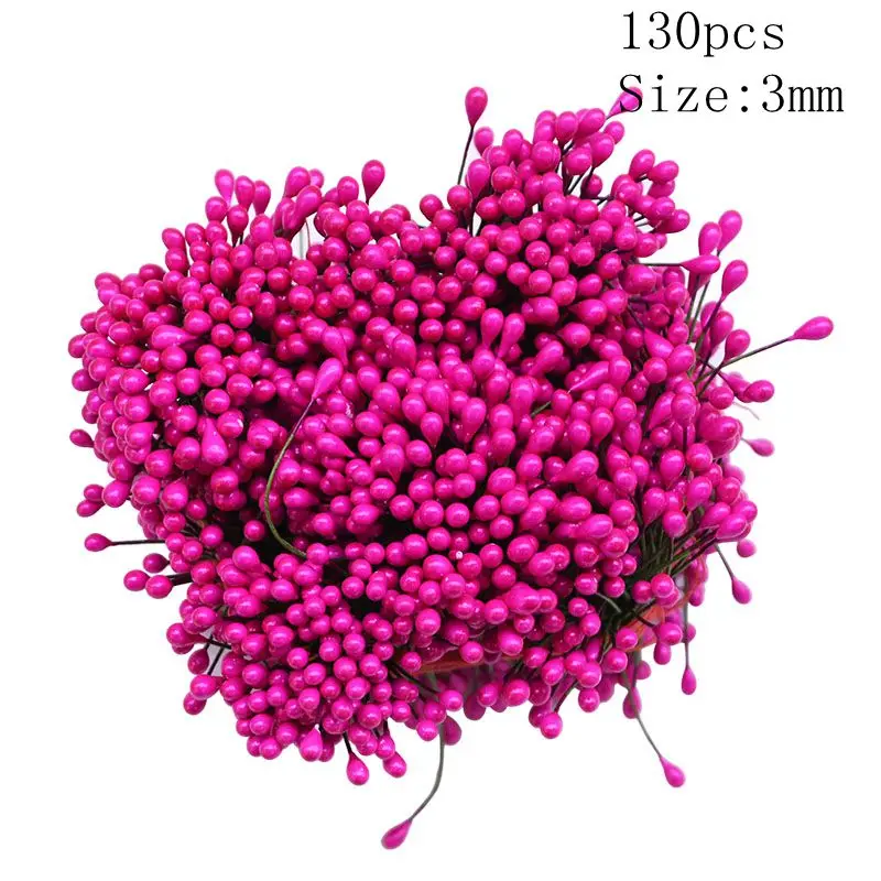 3mm/5mm/8mm Red Stamen DIY Wreath Artificial Flower Wire Stamens Cake Decoration Gift Box Accessories Wedding Xmas Party Supplie - Цвет: 130pcs 3mm rose red
