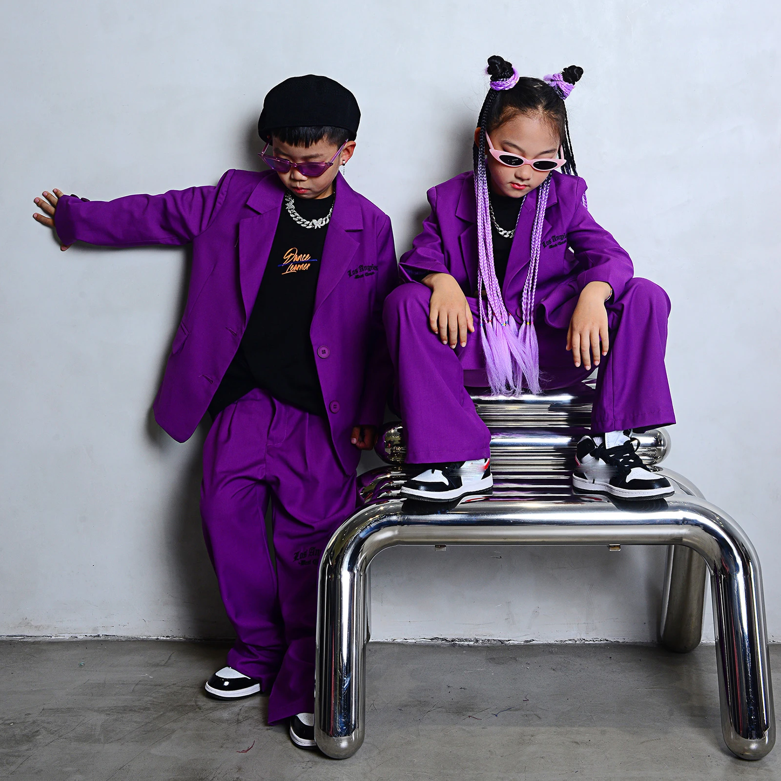 Jazz Dance Costumes For Kids Children Purple Hiphop Suit Modern Dance Costumes Boys Girls Hip Hop Dancing Clothes DQS8339