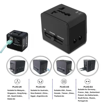 

Hot All in One Universal International Plug Adapter 2 USB Port World Travel AC Power Charger Adaptor with AU US UK EU converter