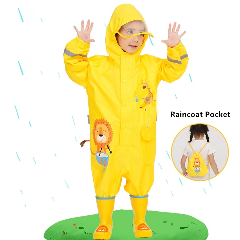 No rain shoes Водонепроницаемый комбинезон для детей от 1 до 10 лет, детский дождевик для мальчиков и девочек, Цельный Дождевик с капюшоном и рисунком динозавра из мультфильма, детская одежда для дождливой погоды и штаны - Цвет: No rain shoes
