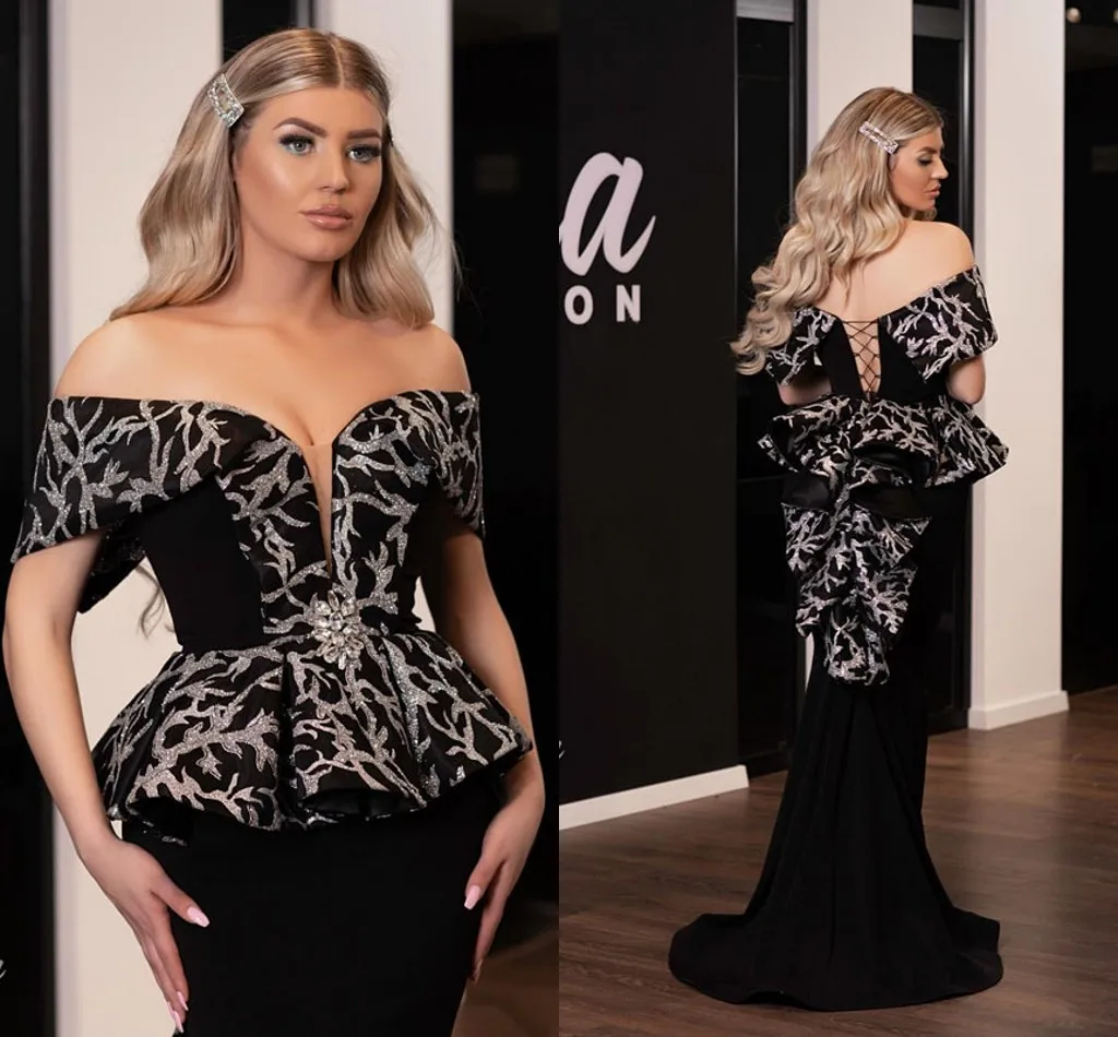 Aso Ebi, арабское черное сексуальное вечернее платье, милое, кружевное, с блестками, с оборками, с баской, Русалка, платья для выпускного вечера, дешевые пышные платья