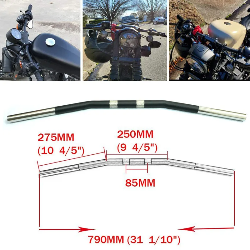 

1" 25mm Motorcycle Retro Style Handle Handlebar Drag Bar Curved for Harley Sportster XL 1200 Iron 883 48 72 Roadster Nightster