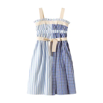 

New 2020 Summer Fashion Girls Dresses Kids Stripe and Plaid Patchwork Dresses for Girls Baby Girls Sleeveless Dresses, #9075