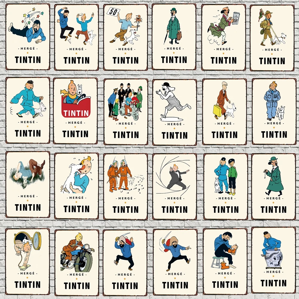 Tintin мультфильм жестяная вывеска металлическая тарелка потертый шик железная живопись детская комната настенный бар домашнее искусство Ремесло Декор 30X20 см DU-5349A