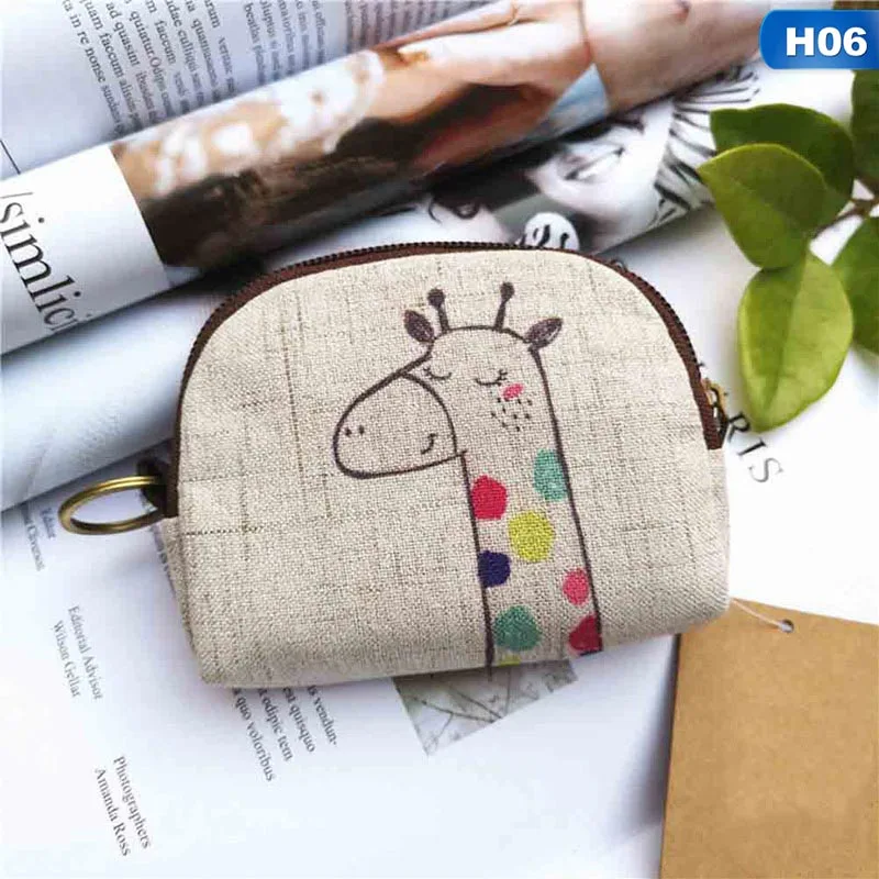 H06 1 шт., мини-кошелек для монет с принтом животных, Детский милый льняной кошелек с лисой, фламинго, динозавром, жирафом, монетный кошелек, сумка для денег, Прямая поставка, новинка - Цвет: H06