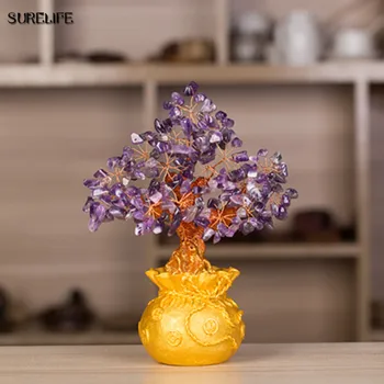 

Mini Crystal Money Tree Feng Shui Traditional Bring Luck Wealth Home Decor Miniature Figurines Party Gift Crystal Money Tree