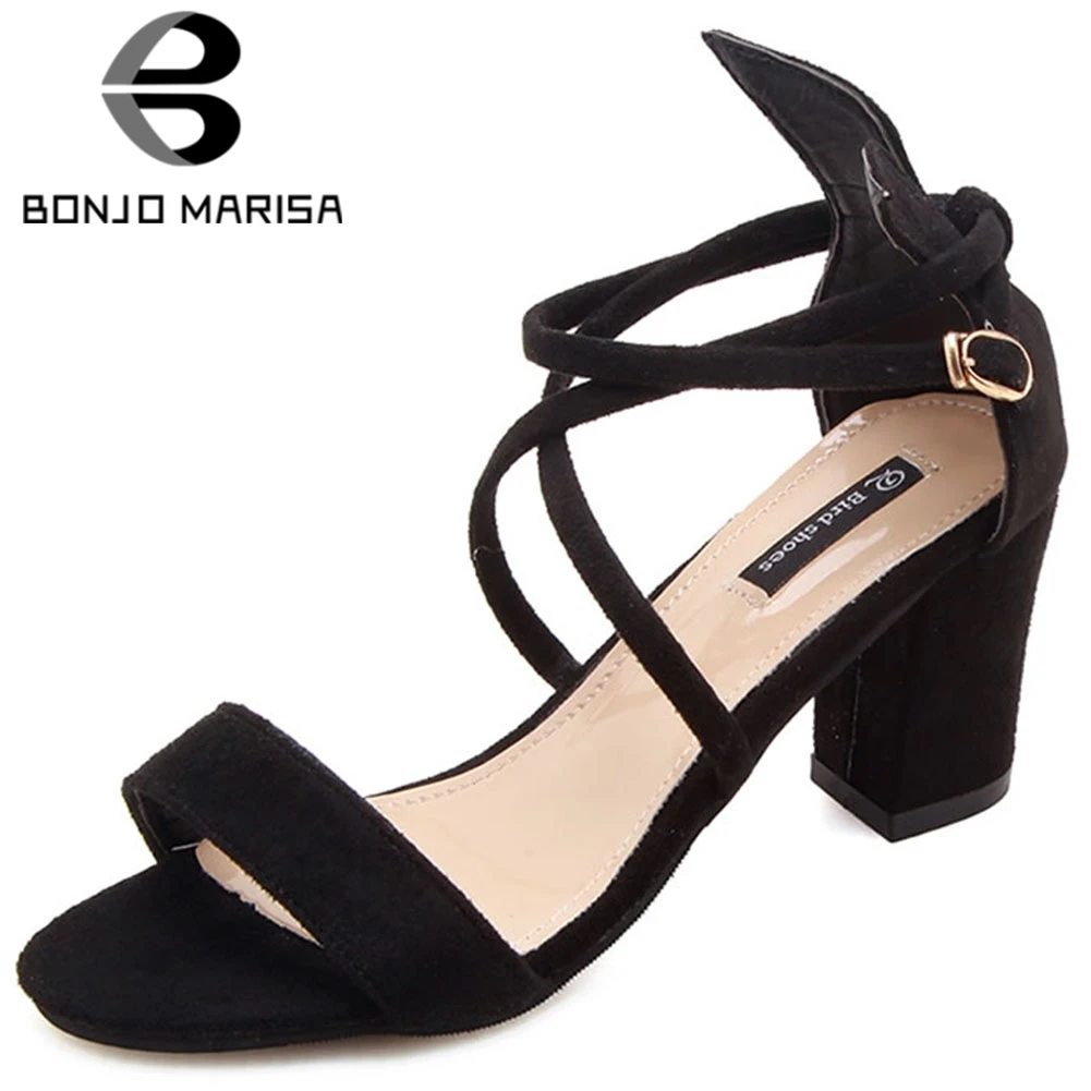 

BONJOMARISA Fashion New Brand Ladies Sandals Thin Belt Ankle Strap Cover Heel Sandas Women Party Casual Office Shoes Woman