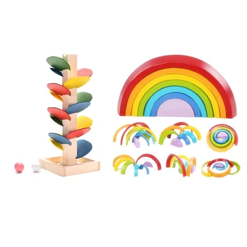

2 Set Wooden Blocks Toys Creative Assembling Blocks Infant Children Educational Baby Unisex Toys Colorful & Rainbow