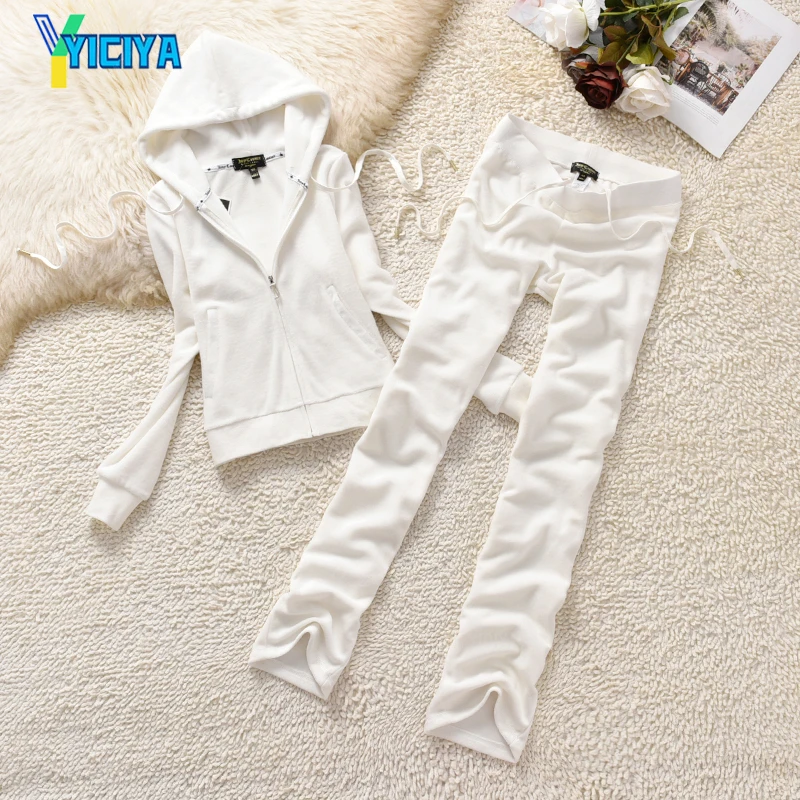 Yiciya Tracksuit Hoodies Velvet Zipper Sweatshirt And Pants Winter ...