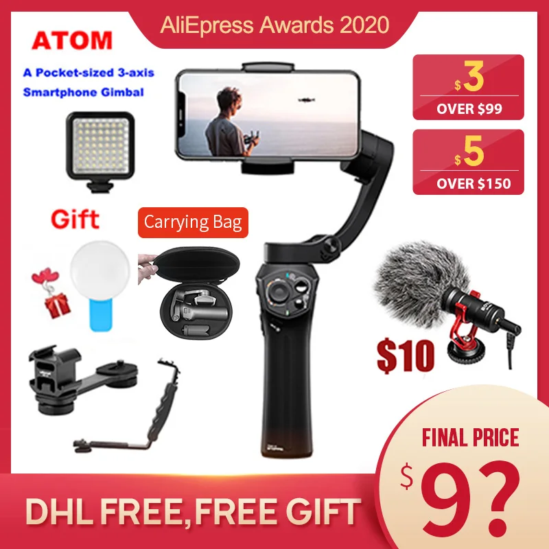 Snoppa atom 3 осевой ручной карданный складной карманный стабилизатор для iPhone X huawei p30