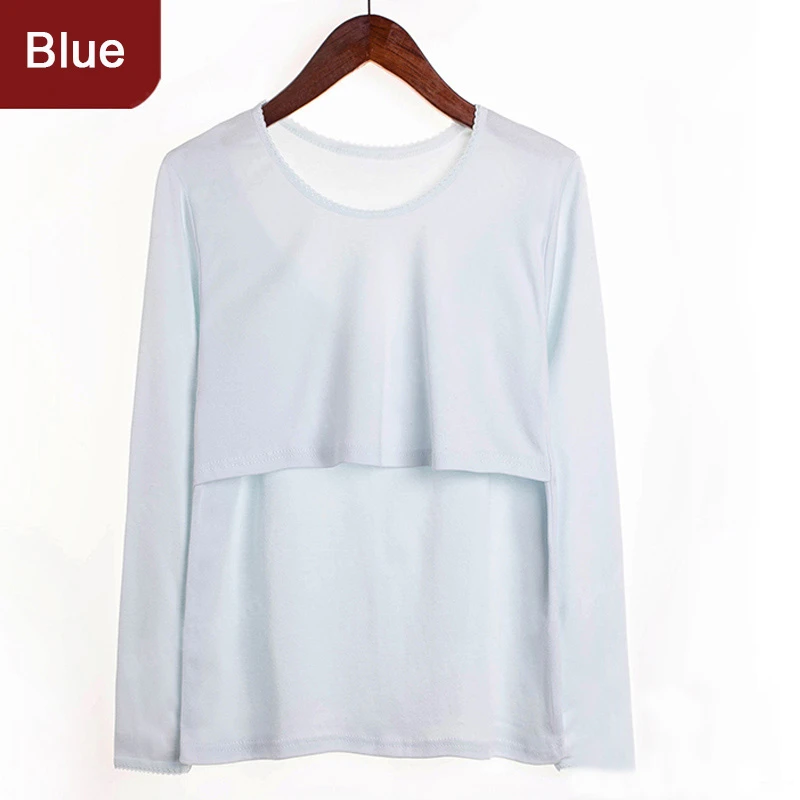 A Blue Одежда для сна для беременных и кормящих; пижамы для беременных женщин; ночная рубашка для кормящих матерей; домашняя одежда из хлопка - Цвет: A Blue