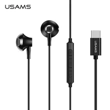 USAMS наушники стерео цифровой сигнал тип-c наушники-вкладыши Металлические Полости проводной контроль бас звук наушники для samsung huawei