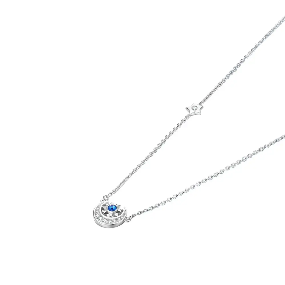 SILVERHOO из натуральной 925 пробы, серебряные модные звезды и лунные ожерелья с синим цирконием для женщин, ювелирные изделия из стерлингового серебра, подарки